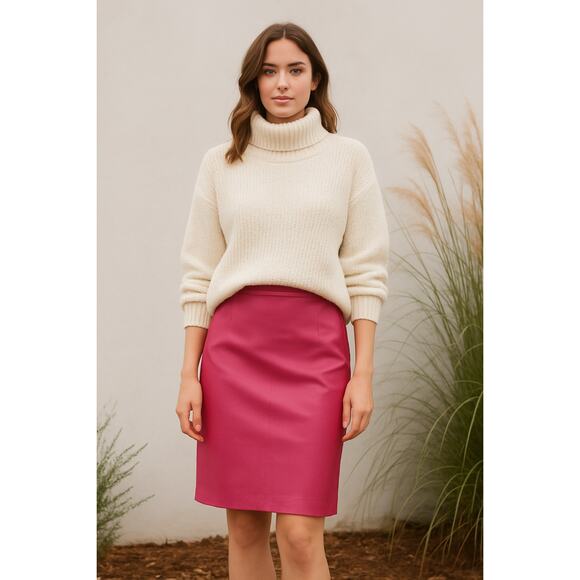 FIRENZE Santa Barbara VTG SZ 6 Hot Pink Buttery Soft Leather Pencil Skirt - Picture 1 of 4